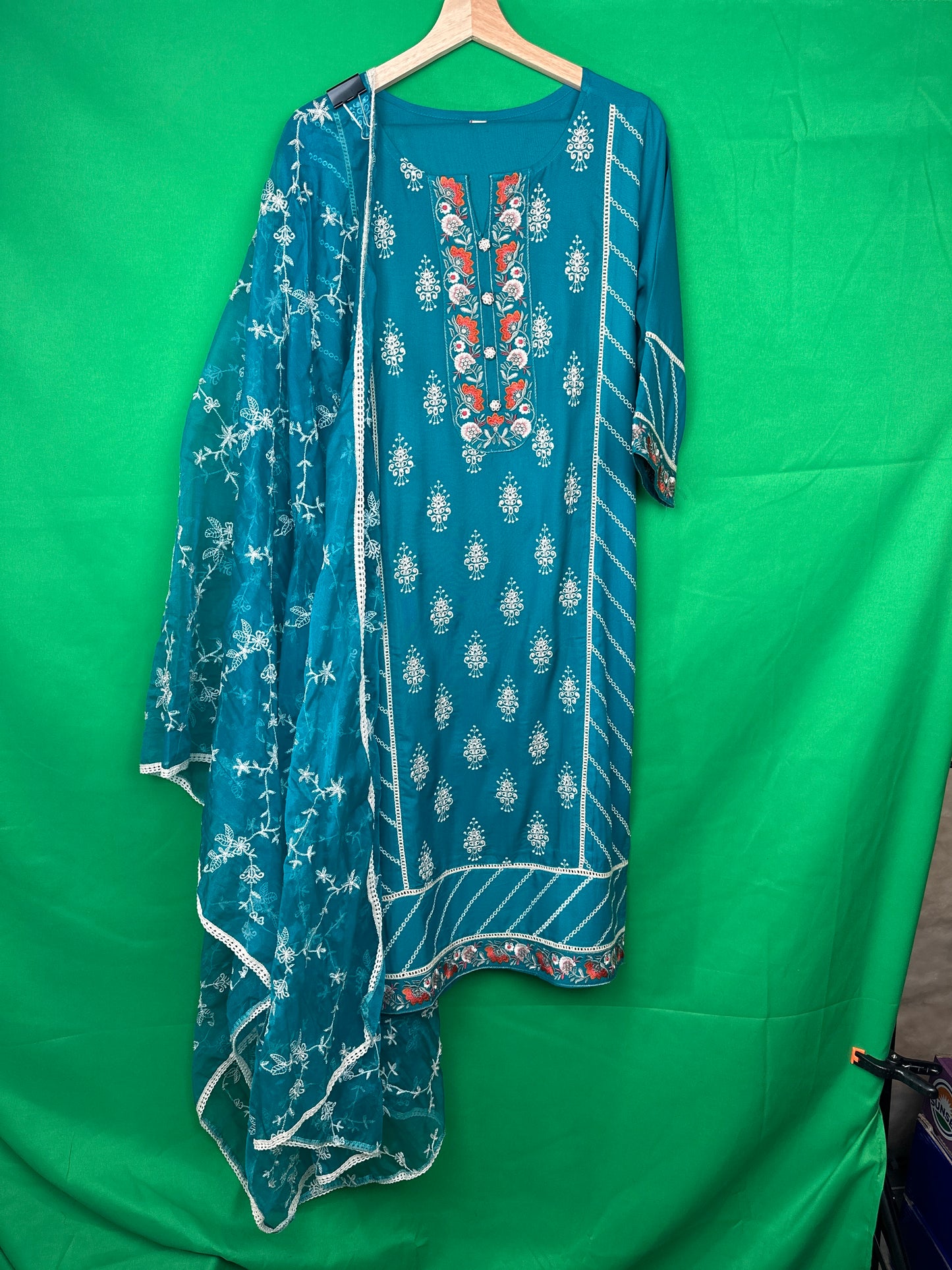 Beautiful Embroidered Suit with Organza Dupatta