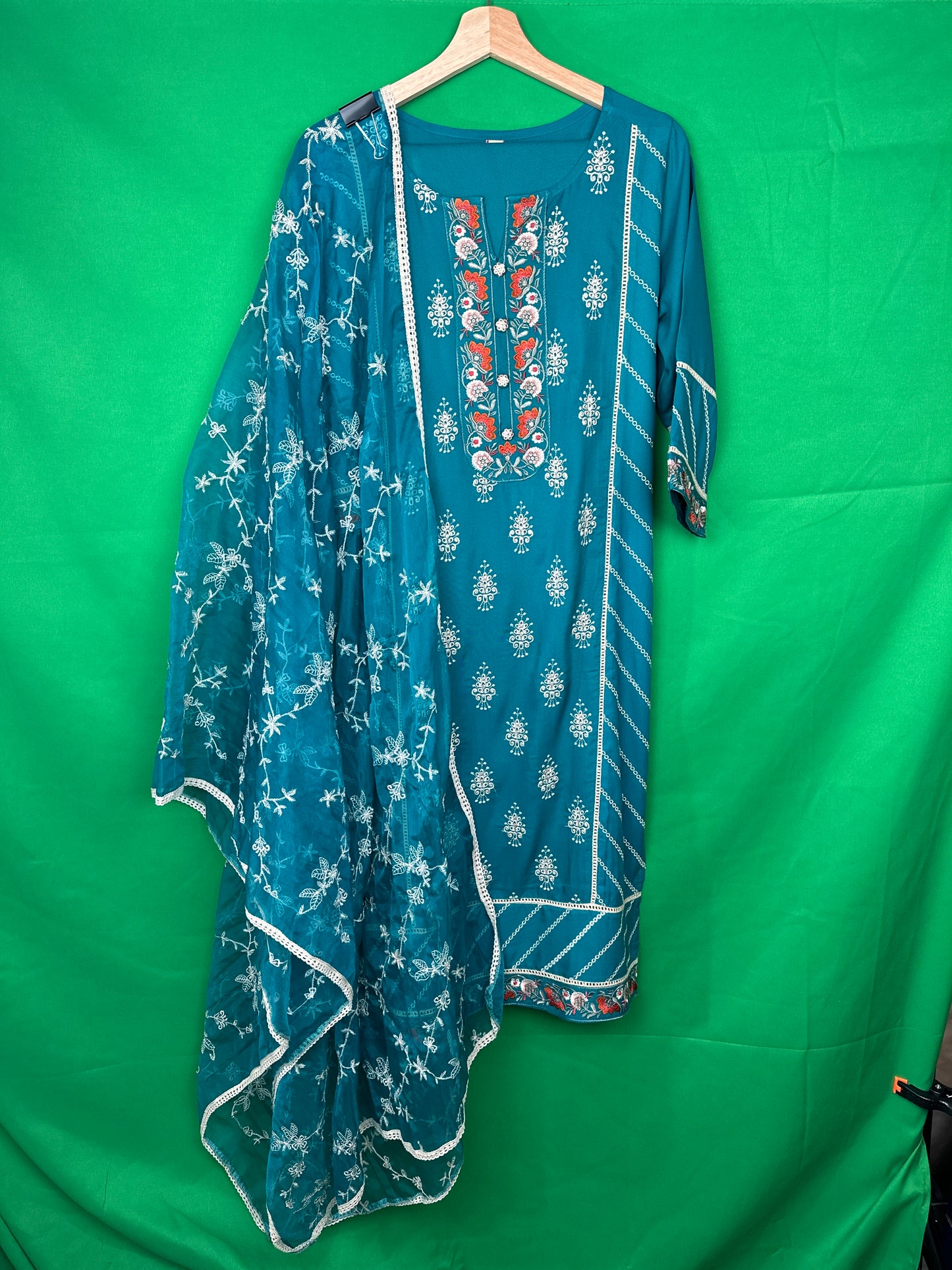 Beautiful Embroidered Suit with Organza Dupatta