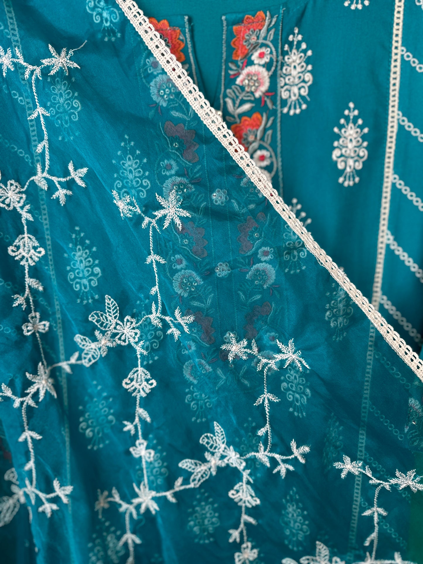 Beautiful Embroidered Suit with Organza Dupatta